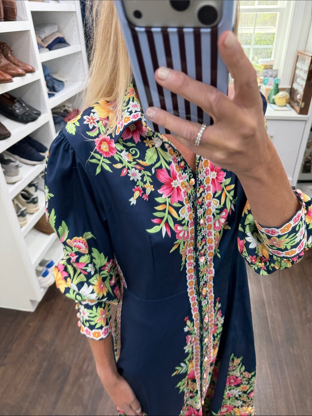 Amazon Floral Embroidered Navy Maxi Dress S - Picture 2 of 6